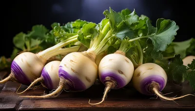 Fresh Purple Top Turnips With Green Leaves