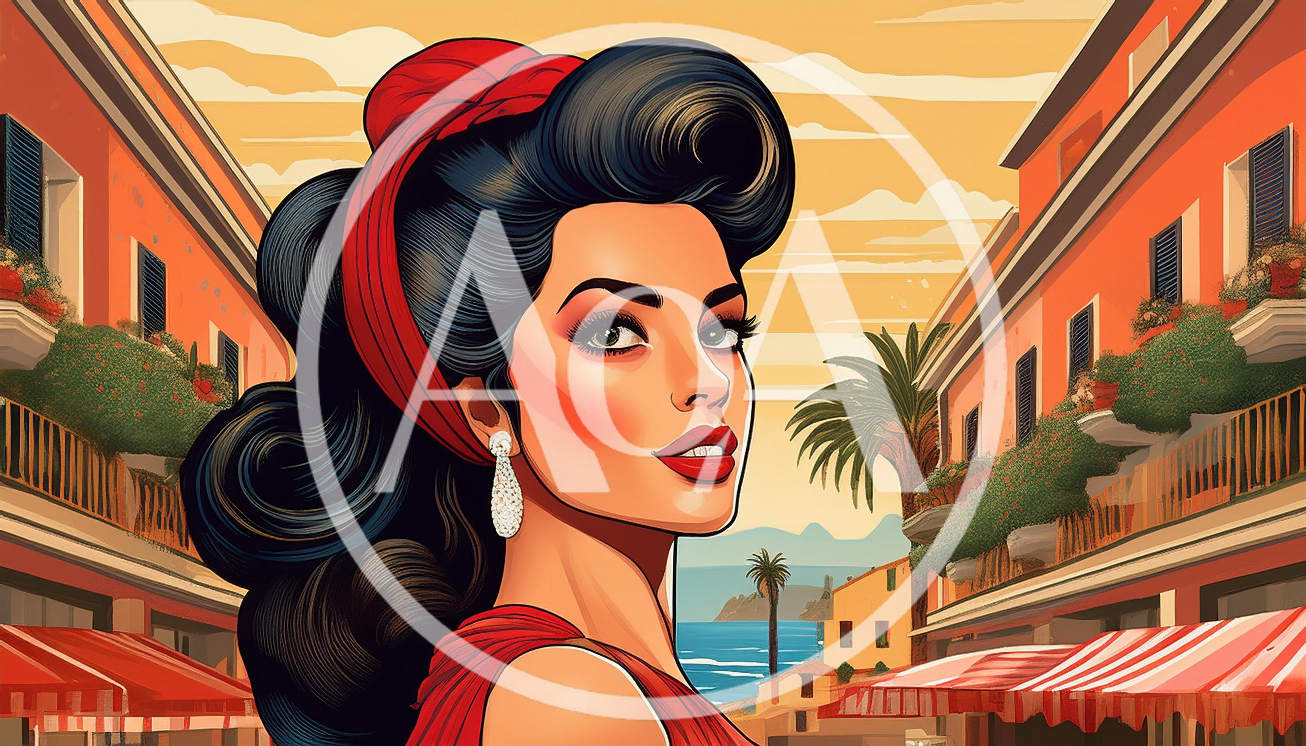 Vintage Style Portrait Of A Beautiful Woman In Italy