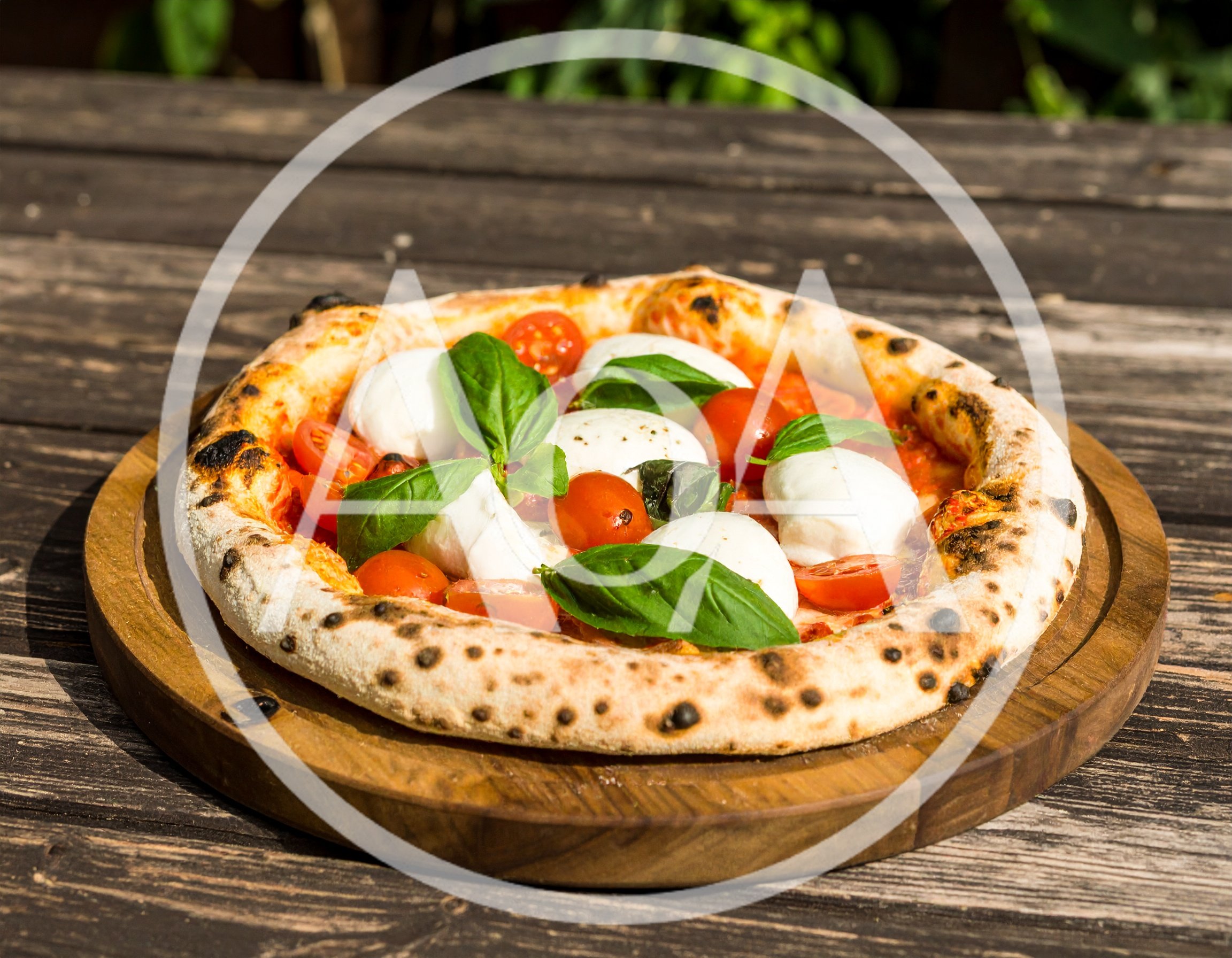 Fresh Neapolitan Margherita Pizza On Wooden Board