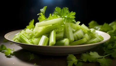 Fresh Chopped Celery Stalks On A Plate