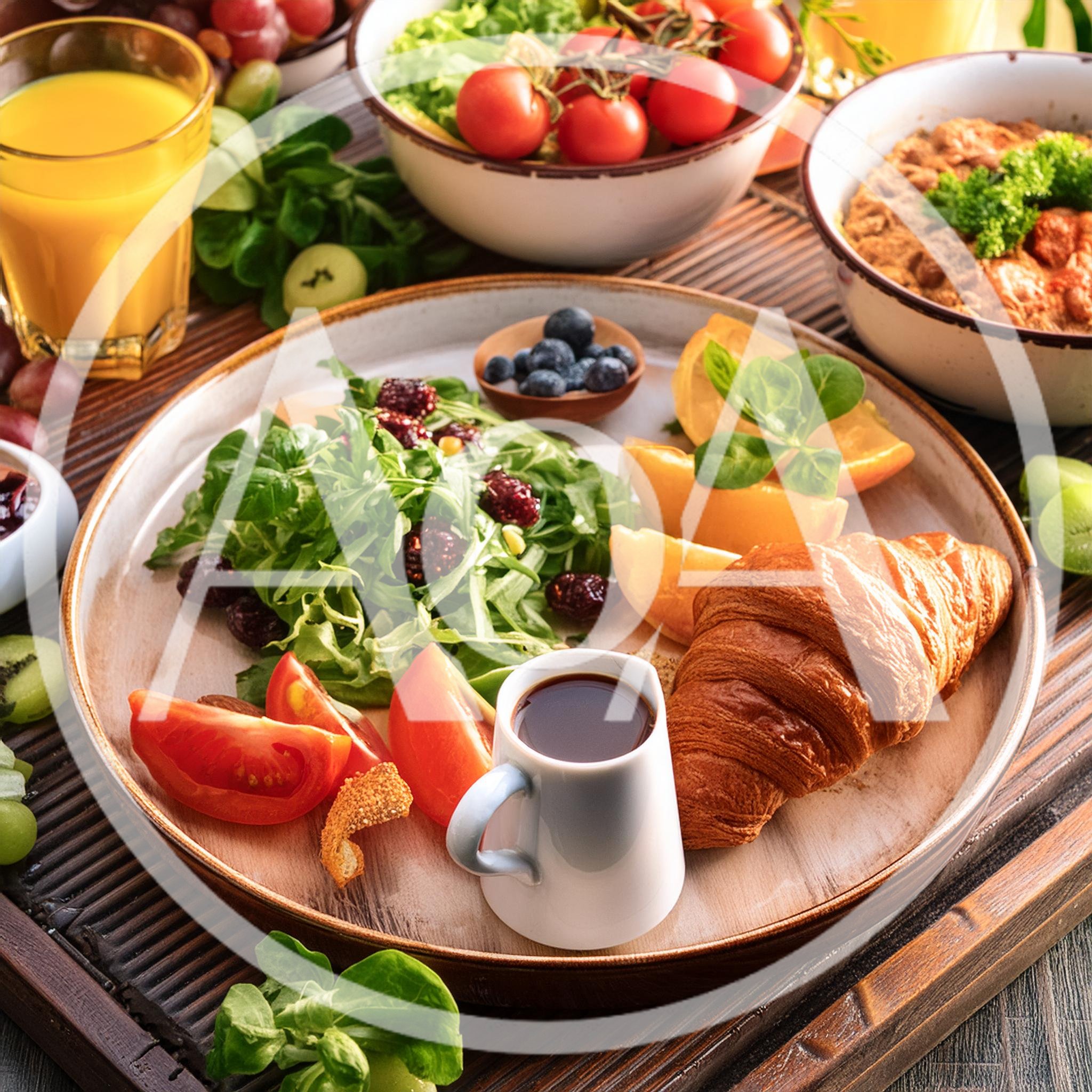 Gourmet Breakfast Platter With Croissant And Fresh Salad