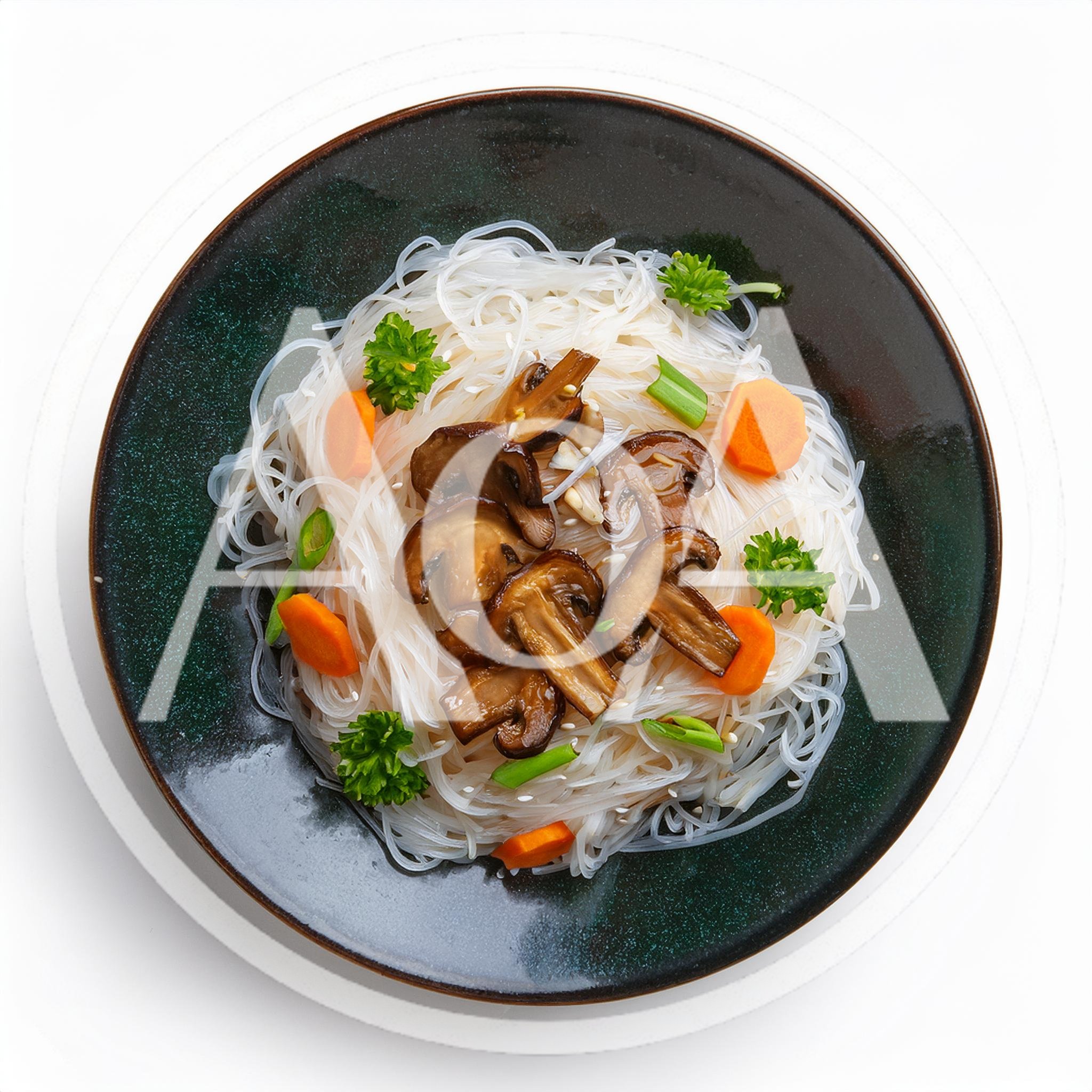 Top View Of Glass Noodles With Mushrooms And Vegetables
