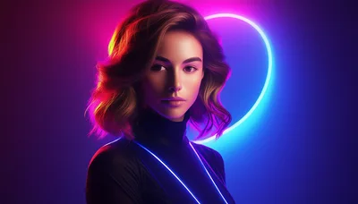 Portrait Of A Woman With Neon Heart Background
