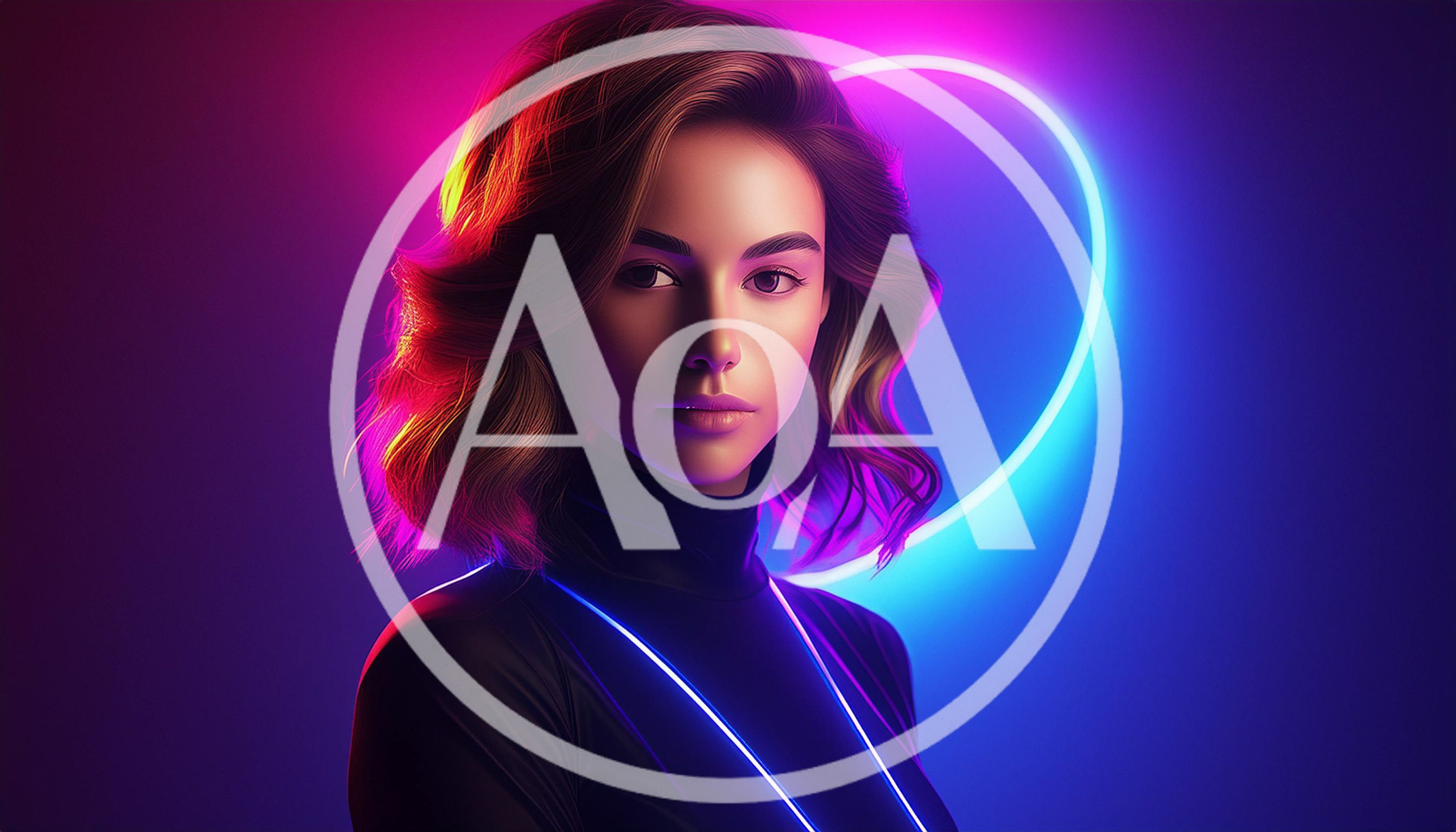 Portrait Of A Woman With Neon Heart Background