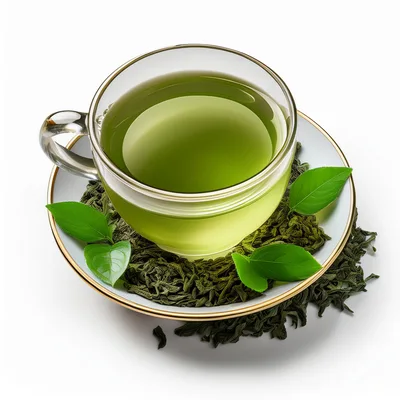 Glass Cup Of Green Tea With Loose Leaves