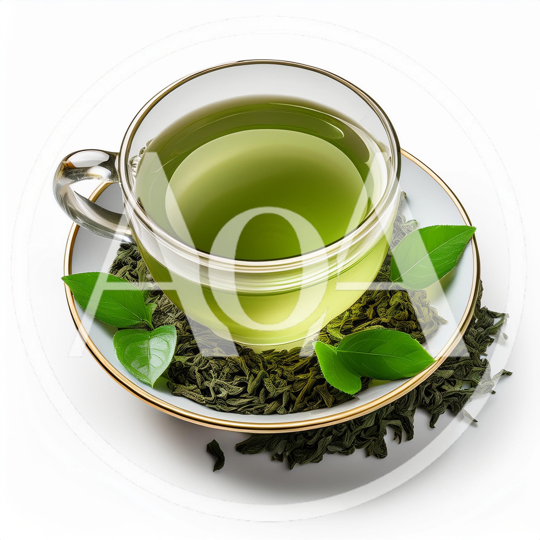Glass Cup Of Green Tea With Loose Leaves