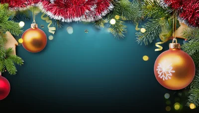 Christmas Background With Golden Ornaments And Fir Branches
