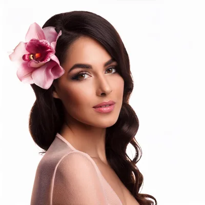 Portrait Of A Beautiful Woman With An Orchid Flower