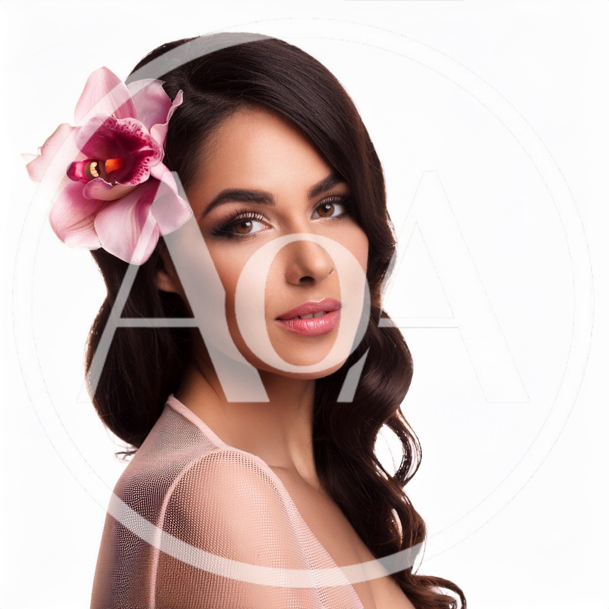 Portrait Of A Beautiful Woman With An Orchid Flower