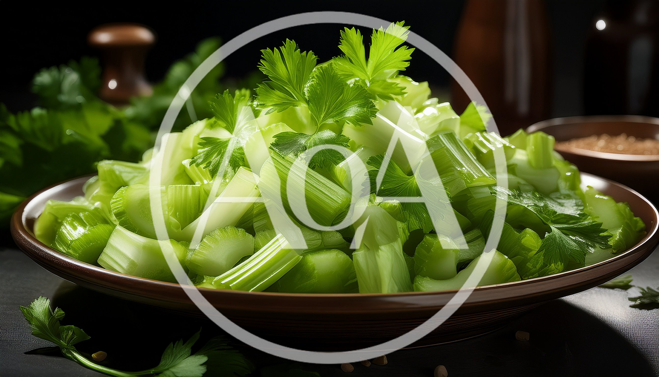 Fresh Chopped Celery Stalks In A Brown Bowl