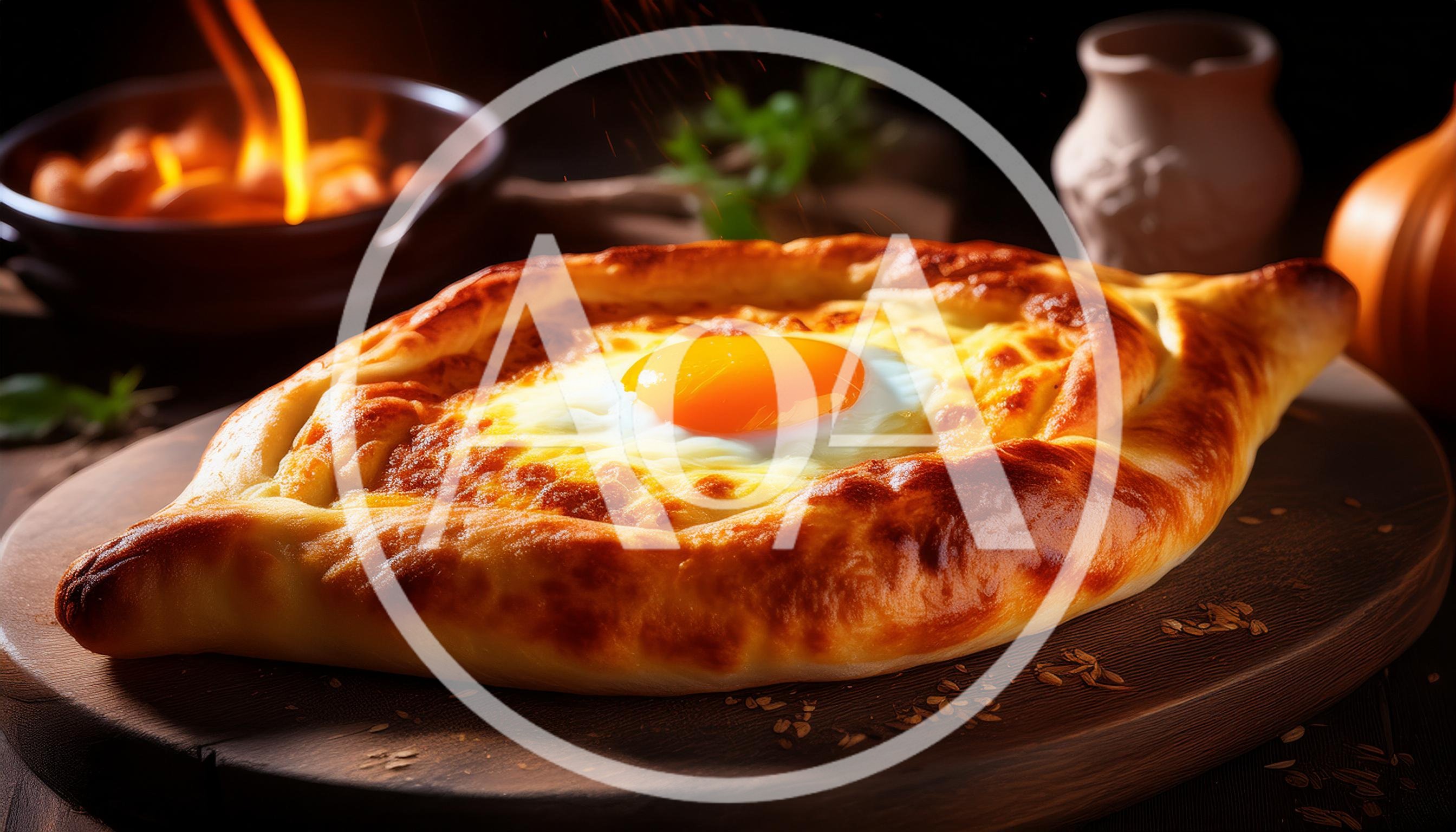 Freshly Baked Adjaruli Khachapuri With Egg On Wooden Board