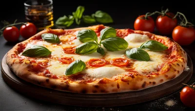 Fresh Margherita Pizza With Basil And Tomatoes