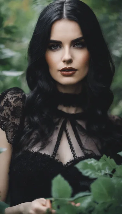 Portrait Of A Beautiful Woman In A Black Lace Dress