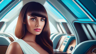 Elegant Woman Sitting In A Modern Luxury Airplane Cabin
