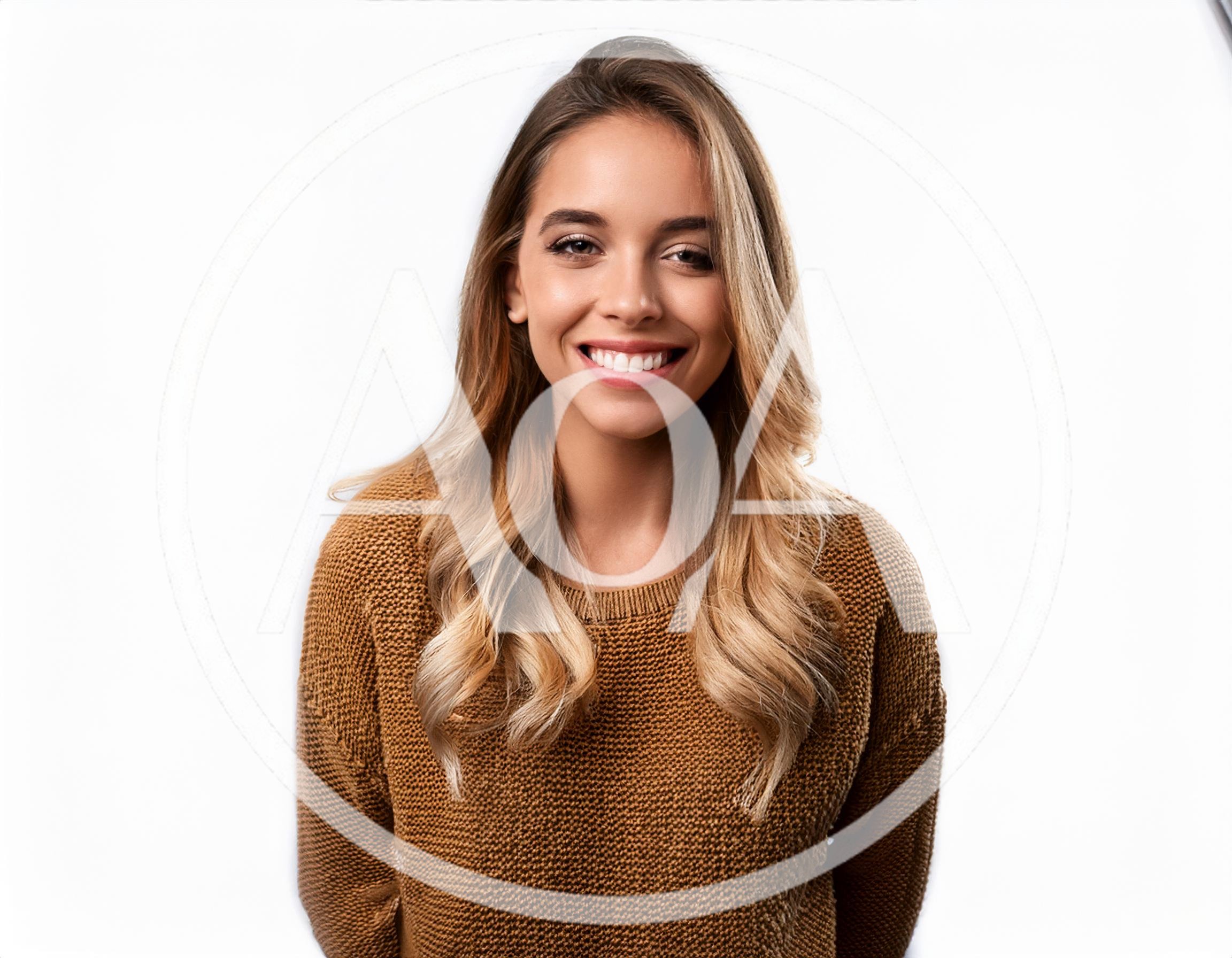 Smiling Young Woman In Brown Sweater
