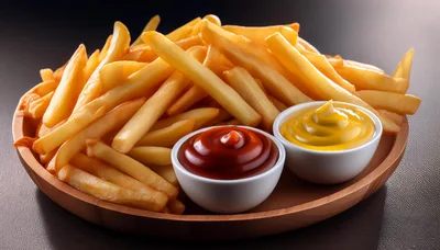 Golden French Fries With Ketchup And Mustard