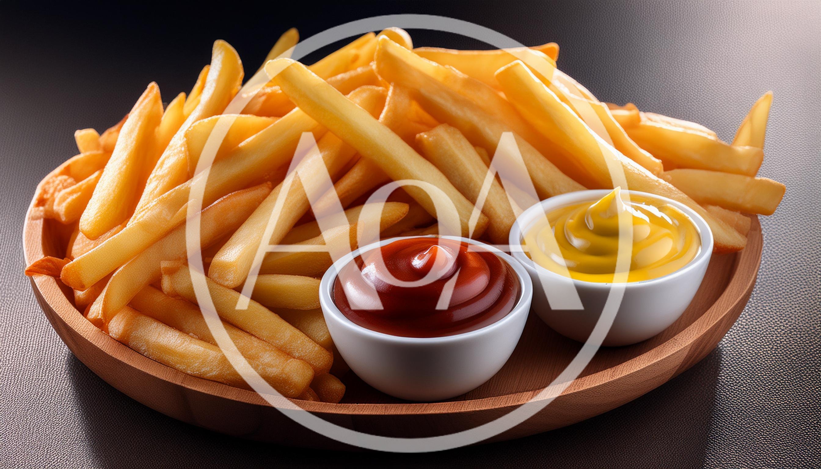 Golden French Fries With Ketchup And Mustard