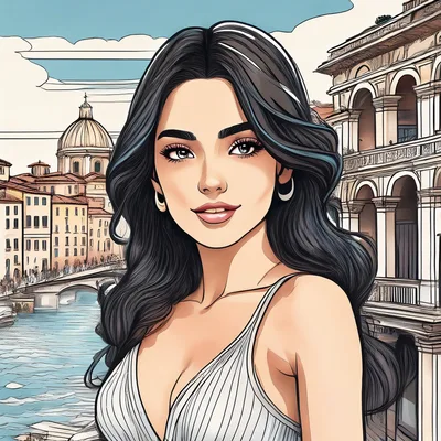 Anime Style Portrait Of A Beautiful Woman In Italy