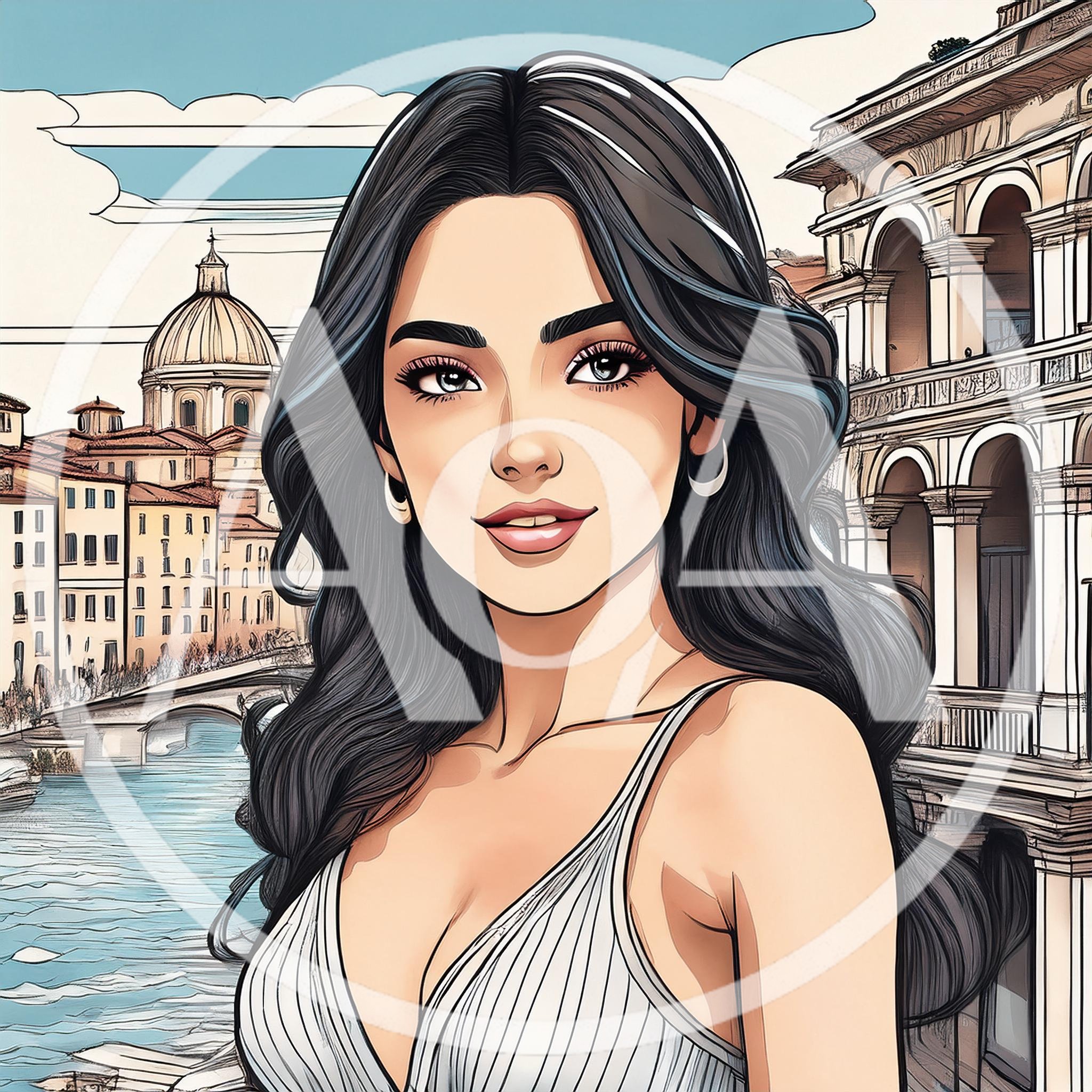 Anime Style Portrait Of A Beautiful Woman In Italy