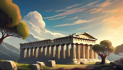 Ancient Greek Temple Ruins At Sunset