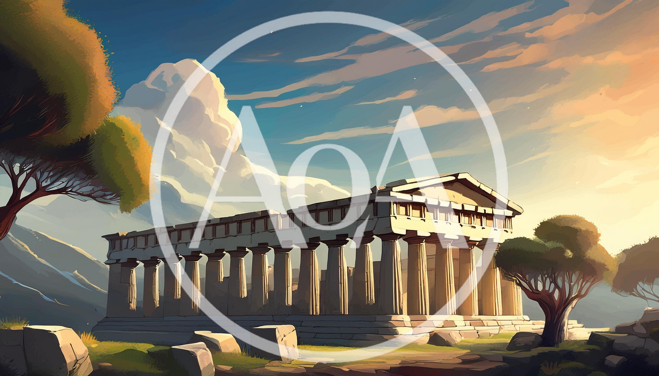Ancient Greek Temple Ruins At Sunset