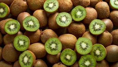 Fresh Sliced And Whole Kiwi Fruits Background