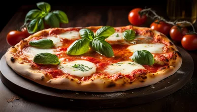 Fresh Margherita Pizza With Basil And Tomatoes
