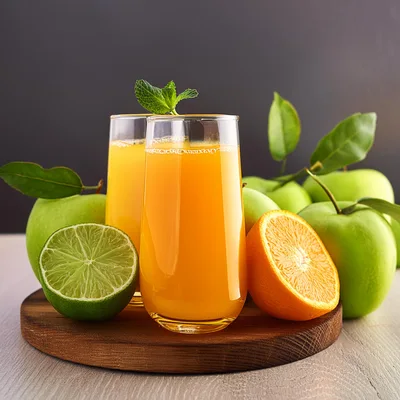 Two Glasses Of Fresh Orange Juice With Fruit