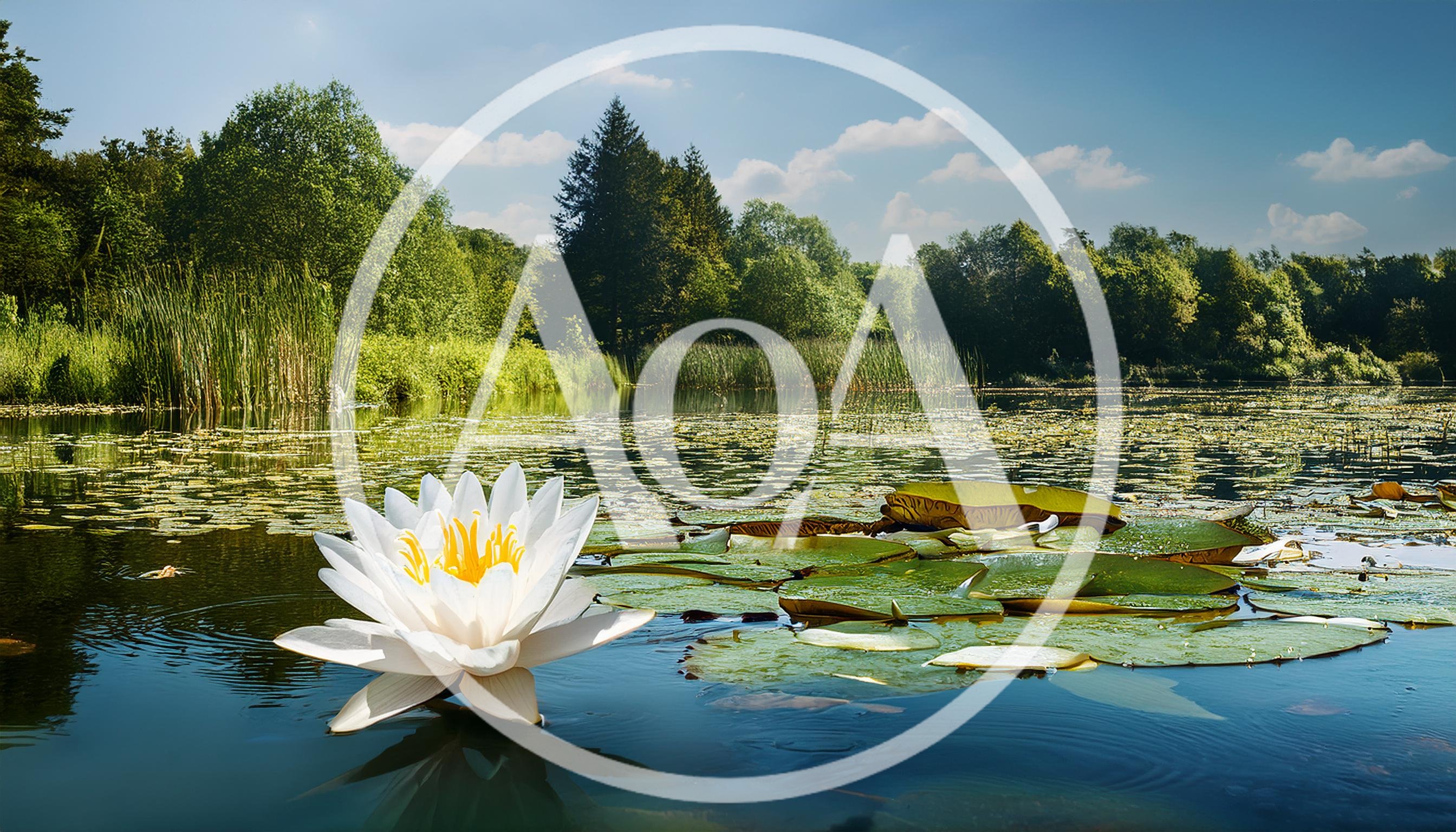 White Water Lily Blooming on a Calm Pond