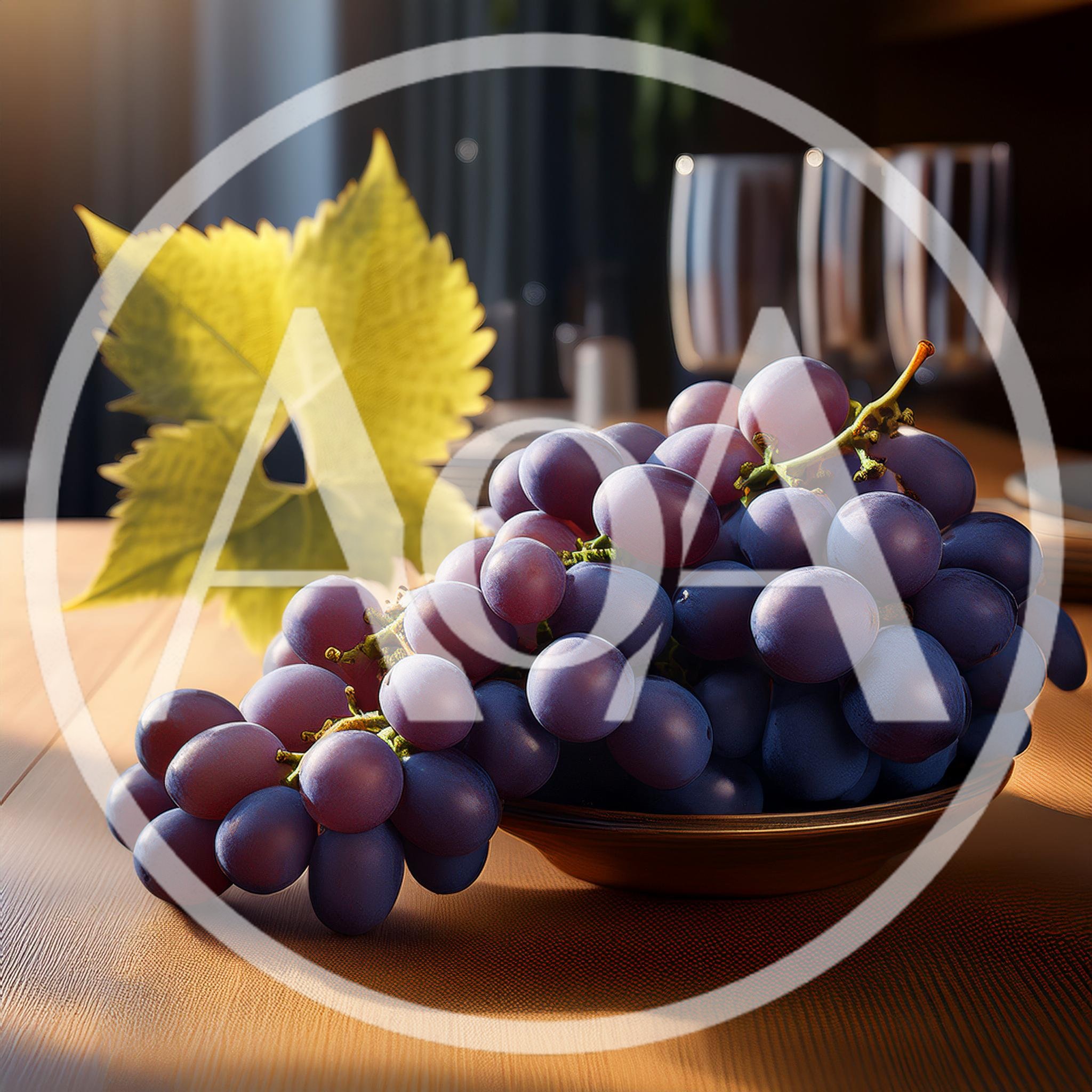 Fresh Purple Grapes In A Bowl On A Wooden Table
