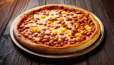 Baked Bean Pizza on a Wooden Table