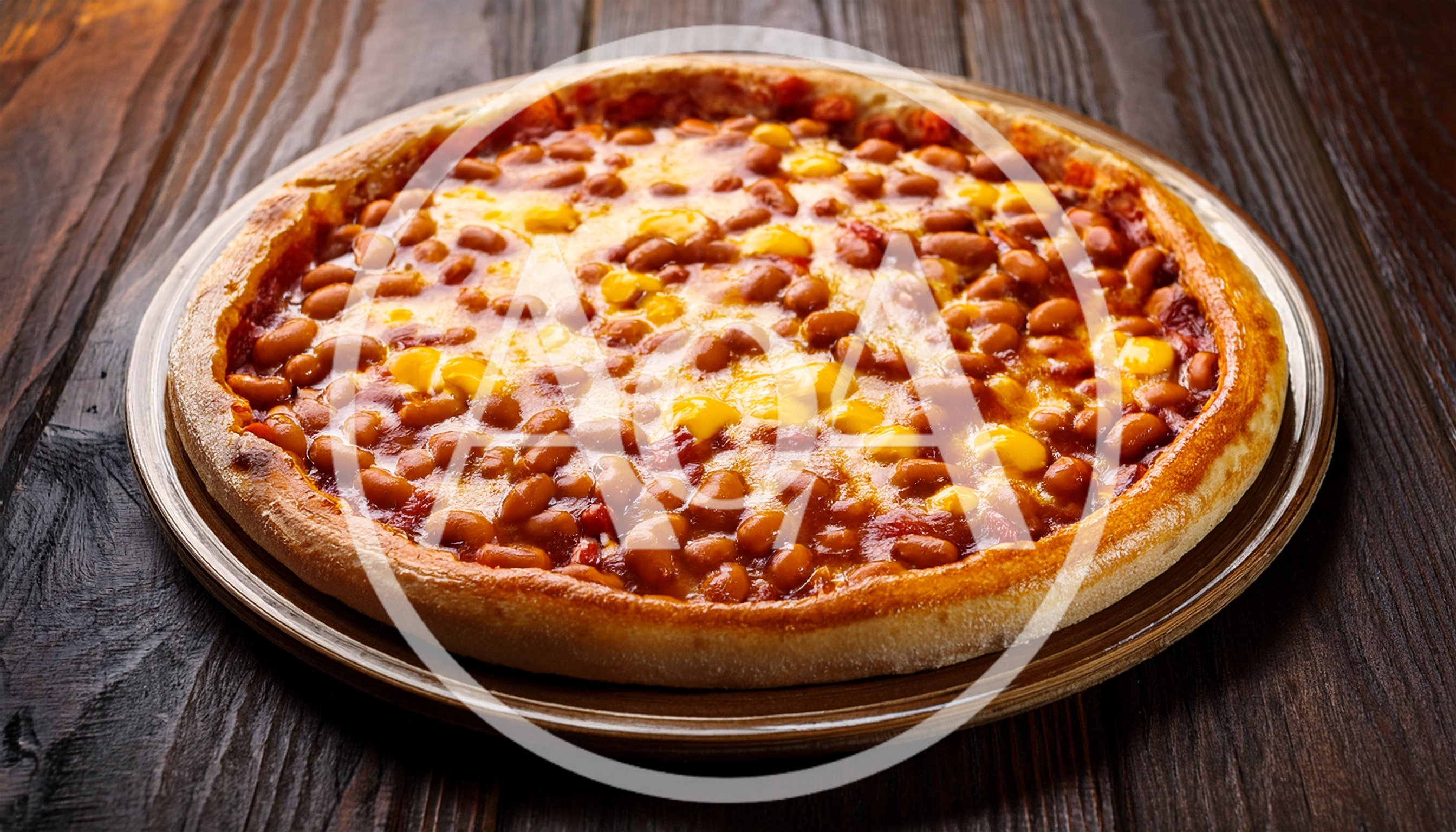 Baked Bean Pizza on a Wooden Table