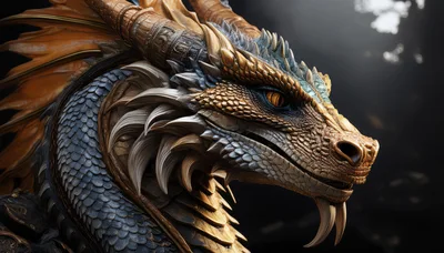 Majestic Golden Dragon Portrait With Intricate Scales