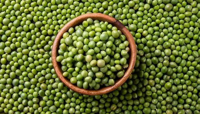 Wooden Bowl Filled With Fresh Green Peas