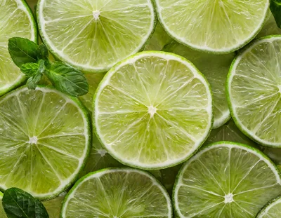 Fresh Lime Slices With Mint Leaves Background