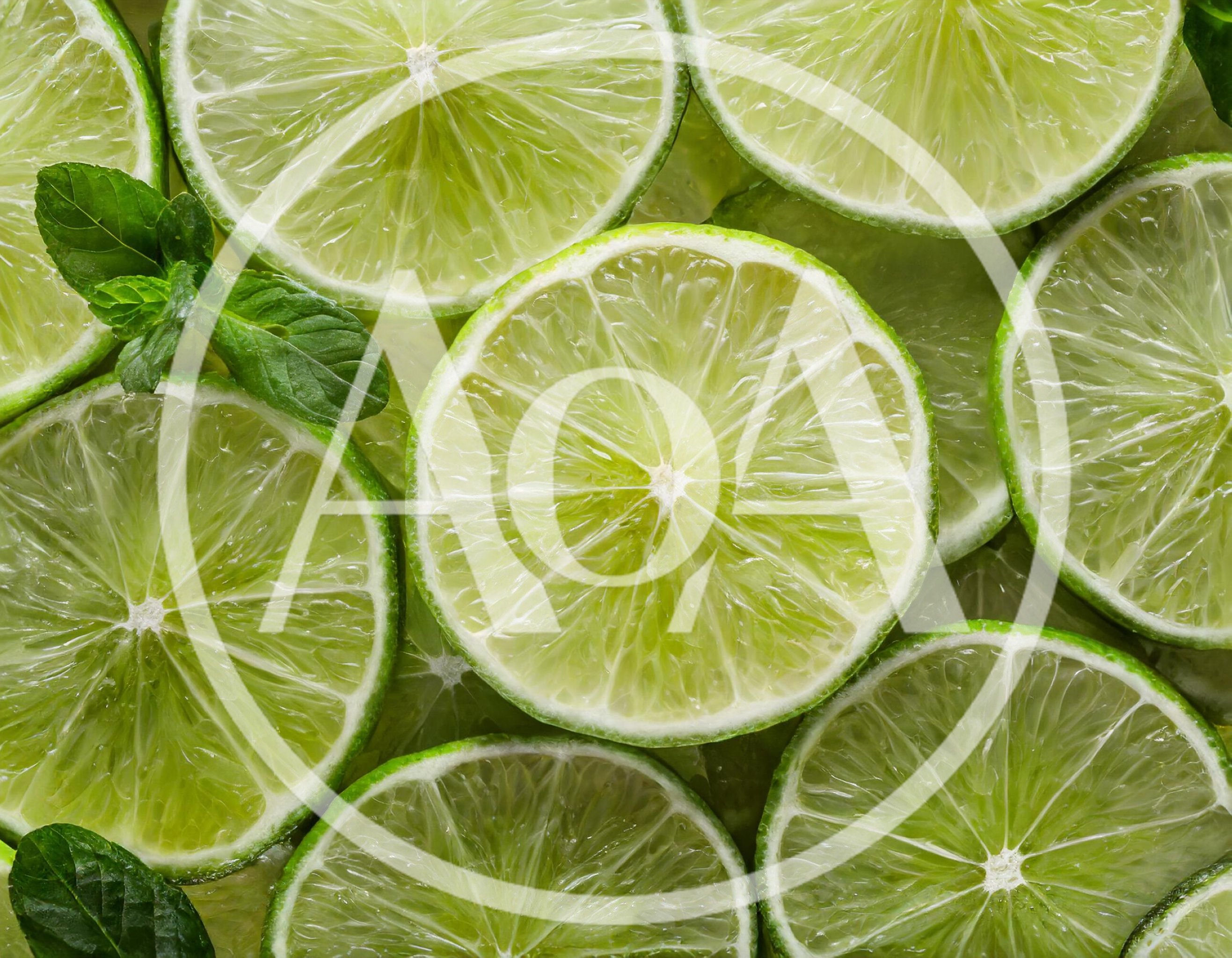 Fresh Lime Slices With Mint Leaves Background