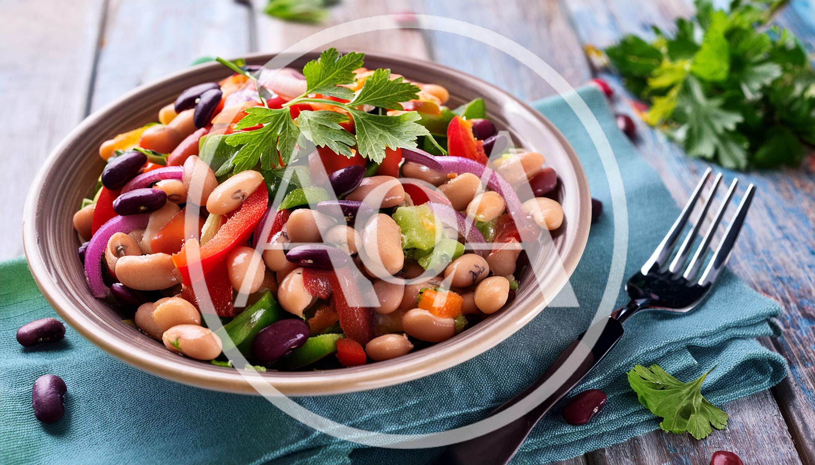 Fresh Three Bean Salad in a Ceramic Bowl