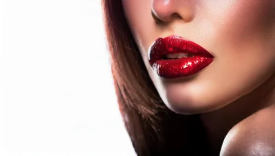 Close Up Of Woman With Glossy Red Lips