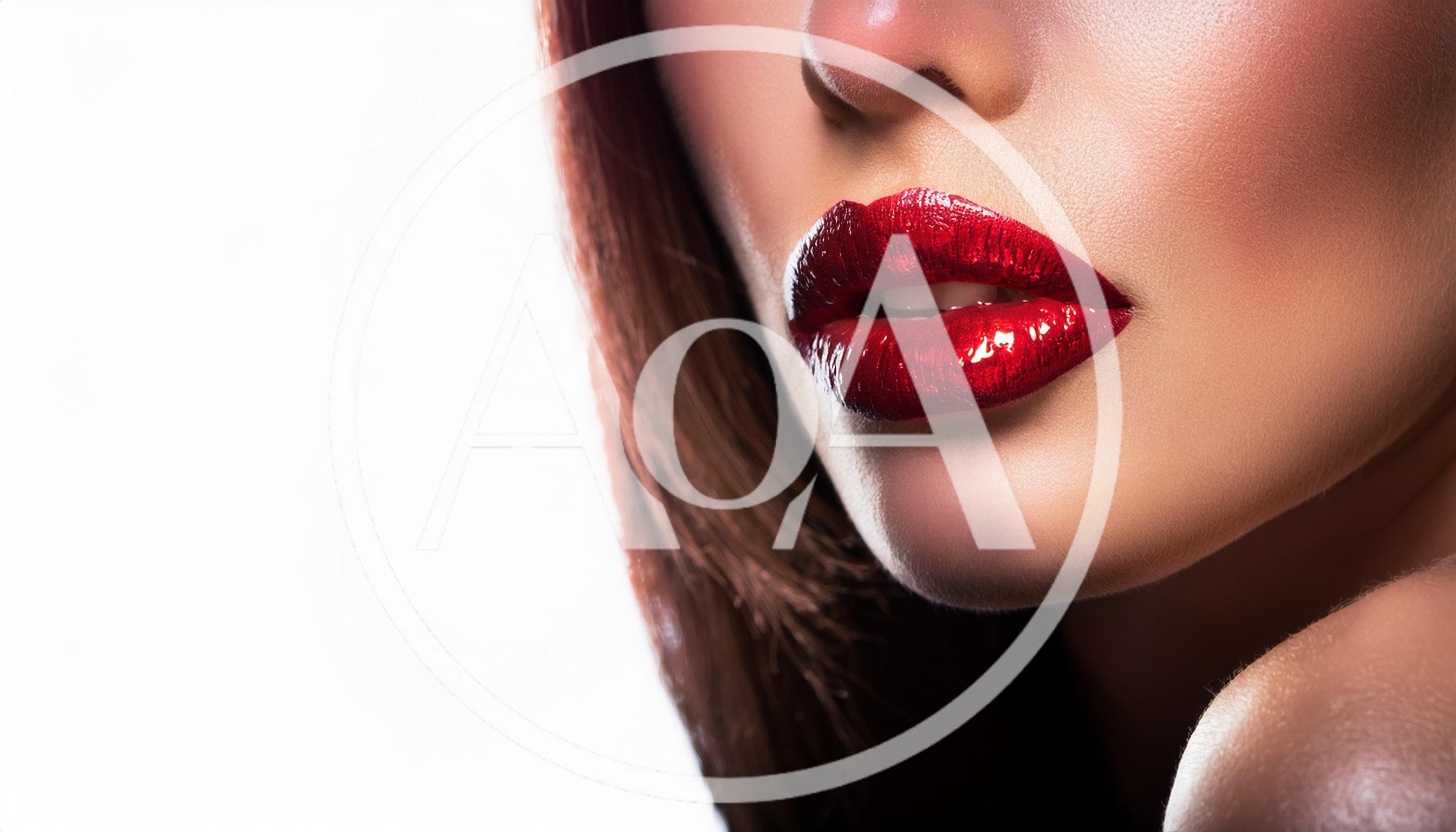 Close Up Of Woman With Glossy Red Lips