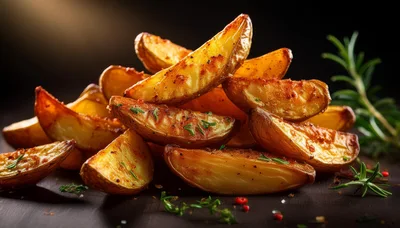 Crispy Golden Potato Wedges With Fresh Rosemary