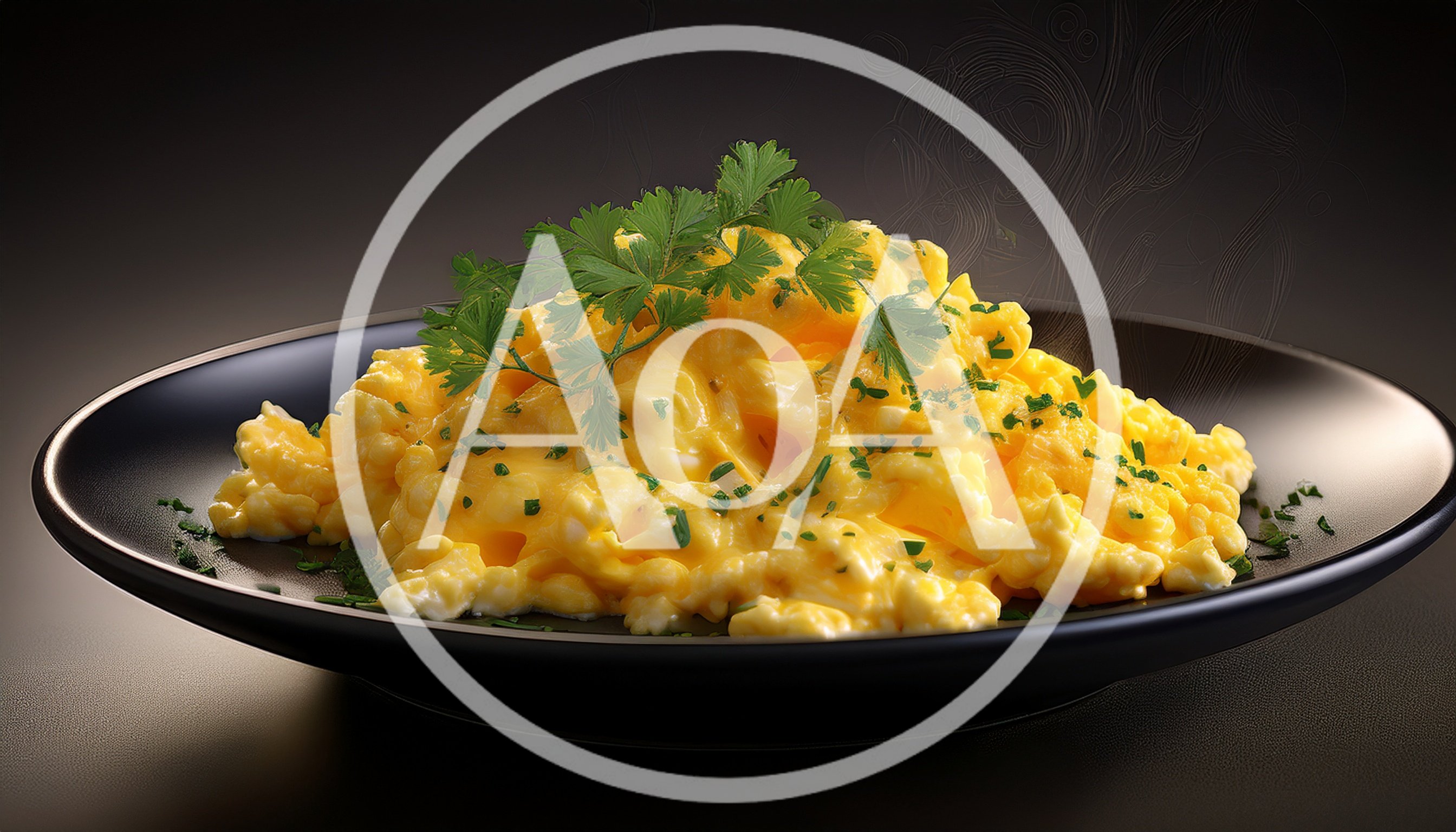 Plate Of Freshly Cooked Scrambled Eggs With Herbs