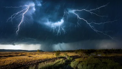 Dramatic Lightning Strike Over A Stormy Rural Landscape