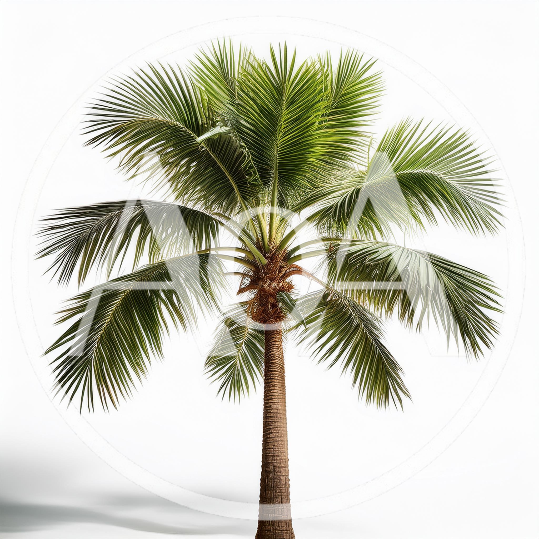Single Mature Coconut Palm Tree Isolated On White