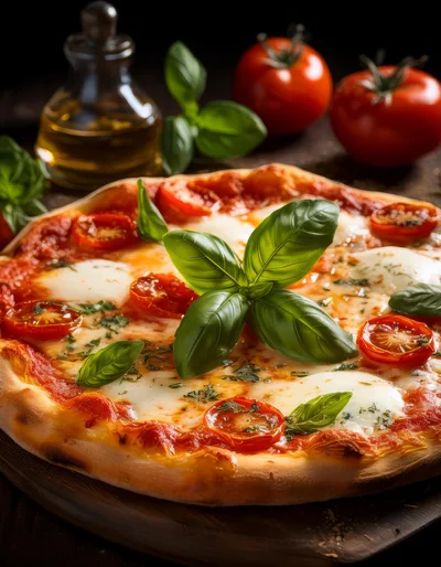 Fresh Margherita Pizza With Basil And Tomatoes