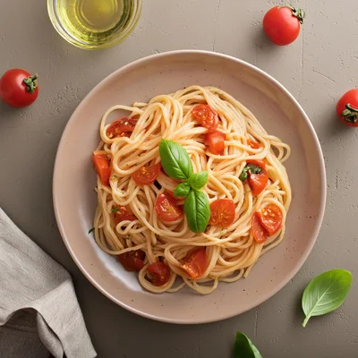 Spaghetti With Cherry Tomatoes And Fresh Basil