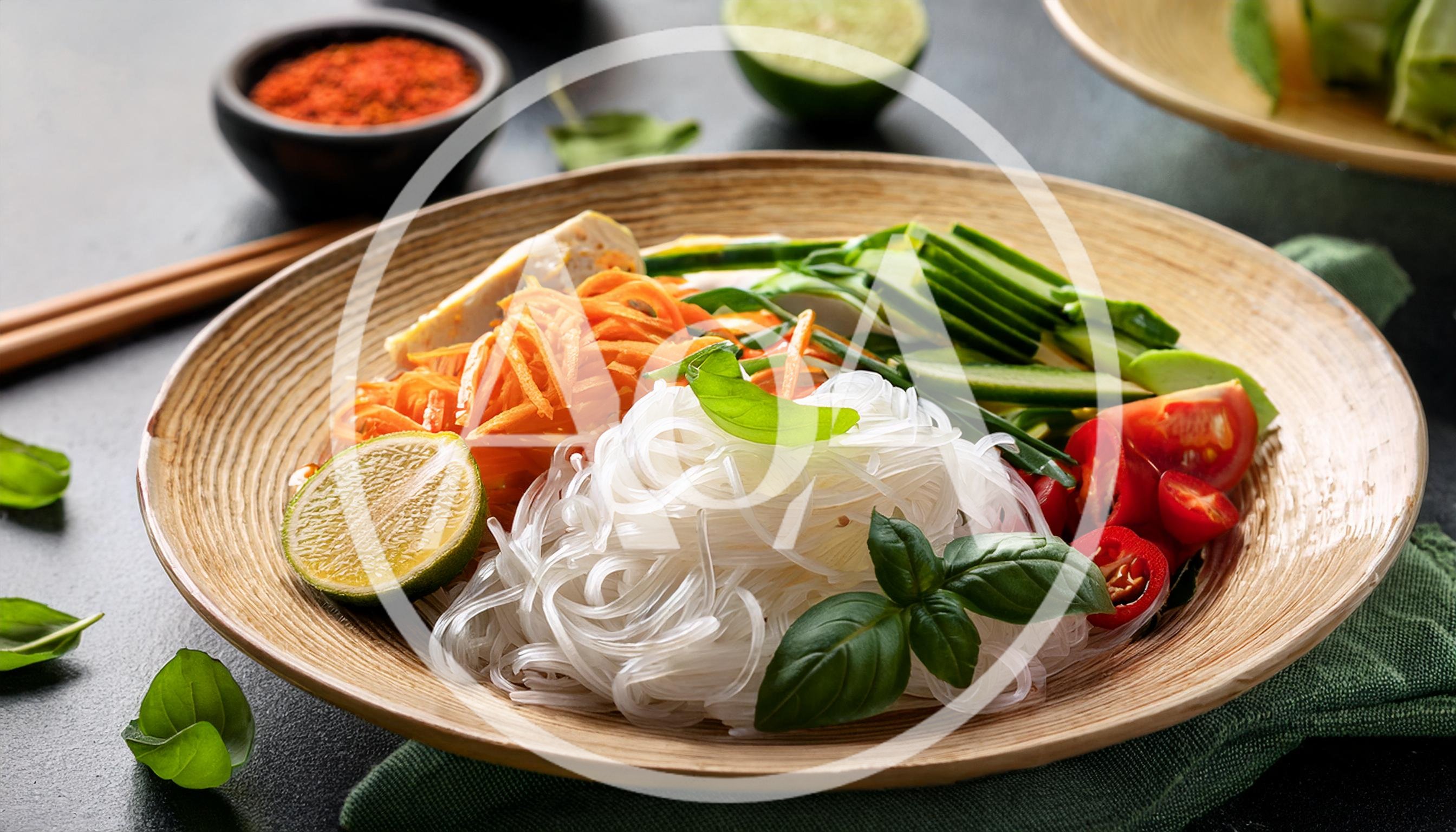 Fresh Vietnamese Noodle Salad Bowl With Vegetables