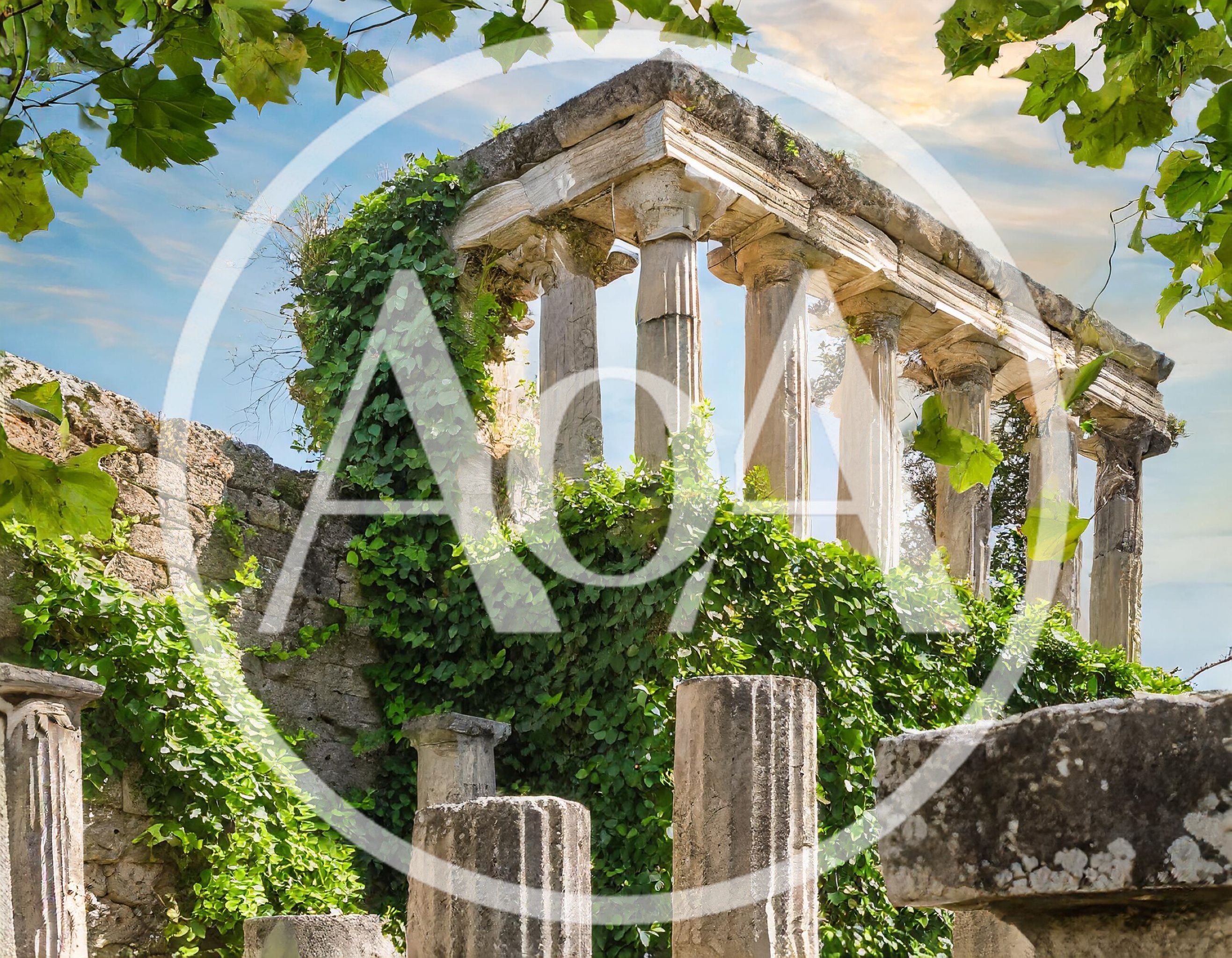 Ancient Roman Temple Ruins With Overgrown Ivy
