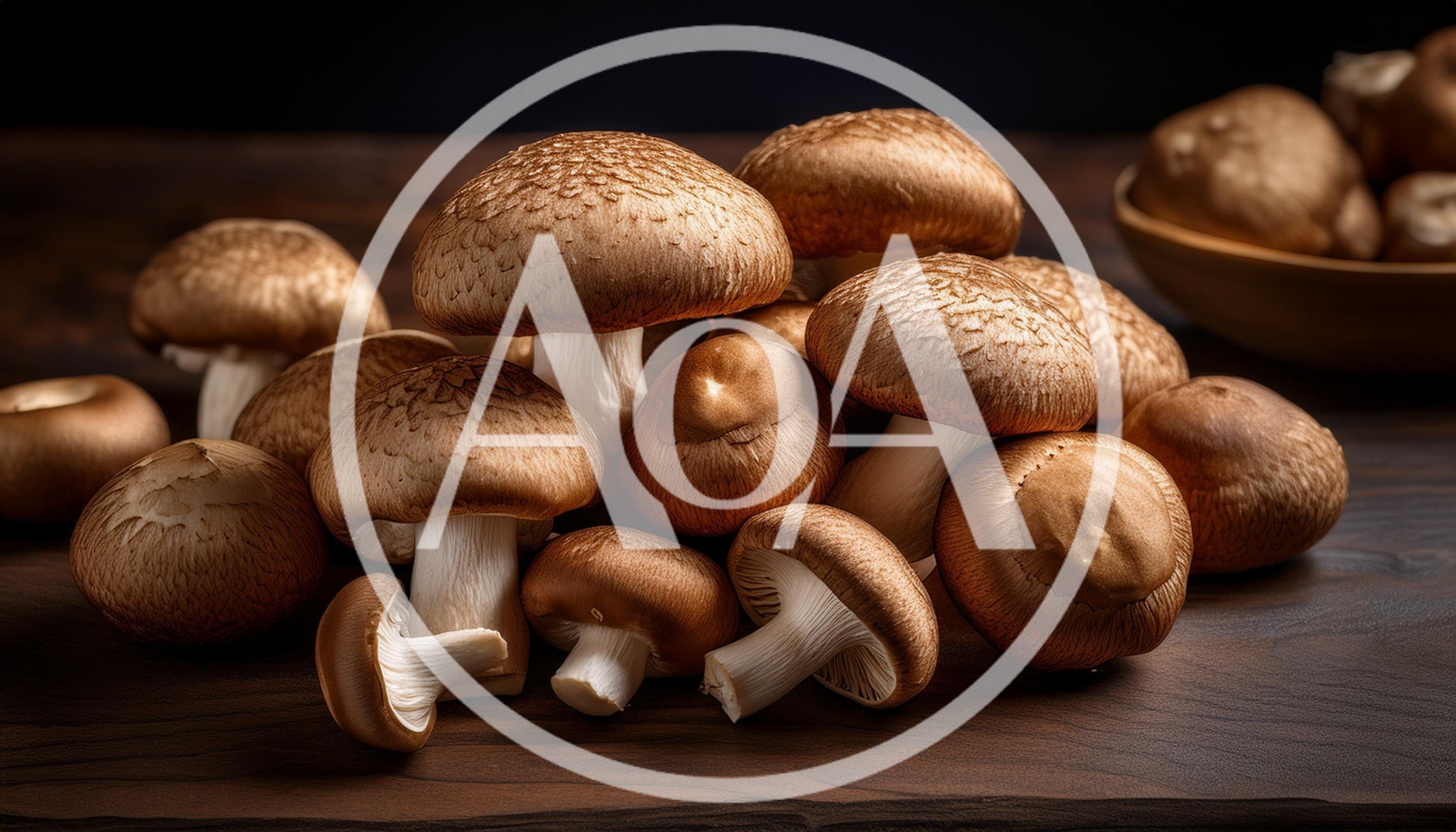 Fresh Shiitake Mushrooms Arranged On A Wooden Table