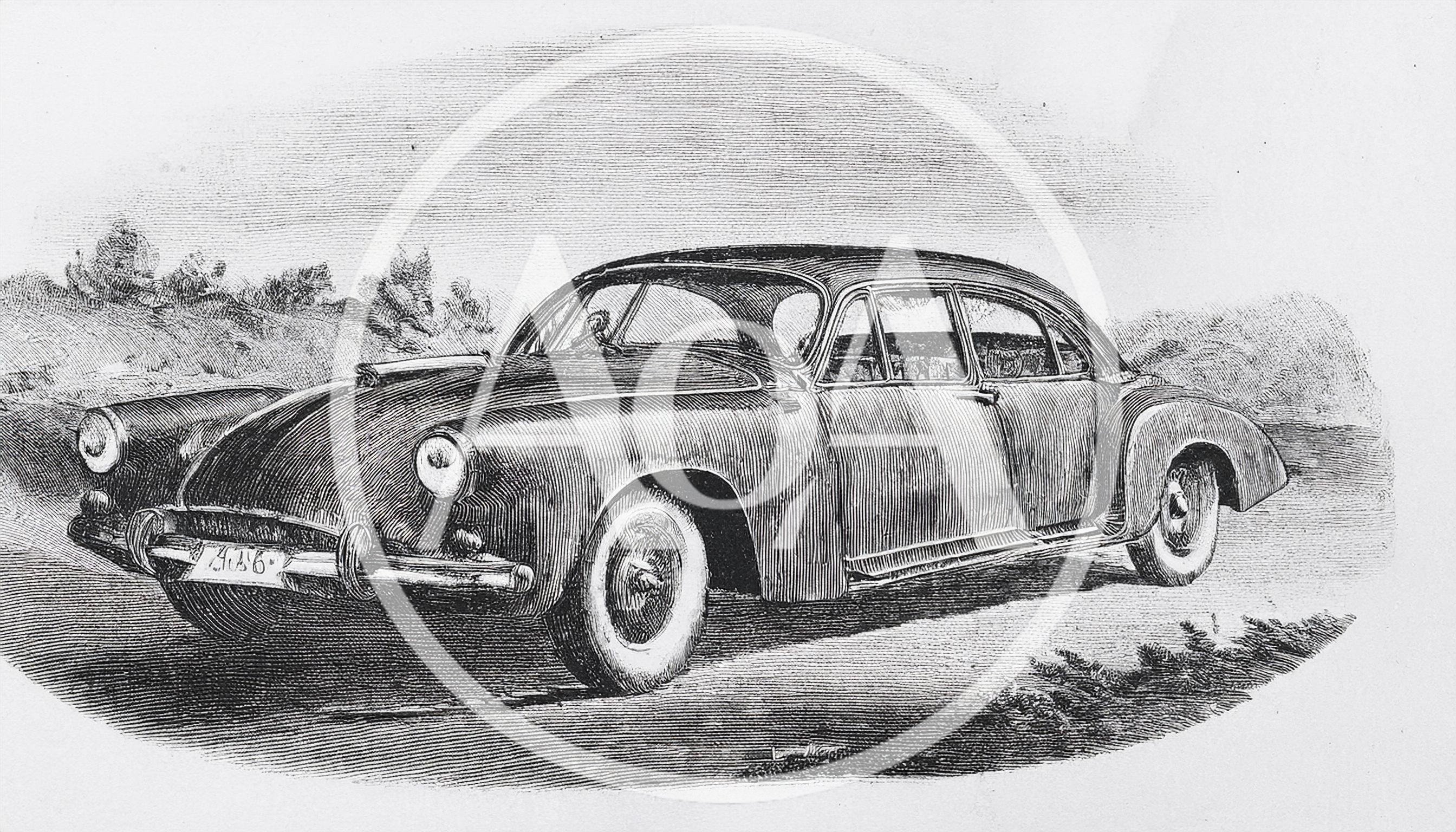 Vintage Engraving Illustration Of A Classic Sedan Car