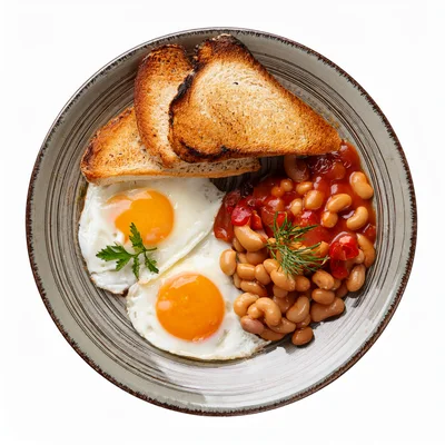 Traditional English Breakfast With Fried Eggs And Beans